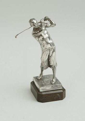 SILVERED SPELTER FIGURE OF A GOLFER