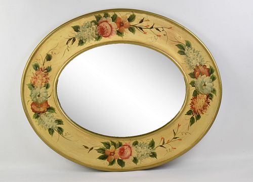 HAND-PAINTED FLORAL OVAL MIRROR