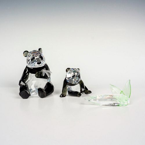2pc Swarovski Crystal Figurines + Plaque, Pandas