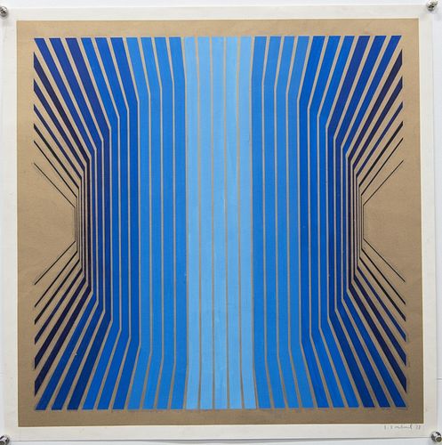 Blue Line Tone Serigraph by Isaac Inbal