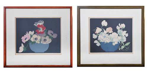 Pair of Floral Woodcut Prints