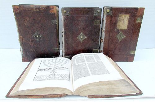 ANTIQUE 15TH-CENTURY LATIN BIBLE, ILLUSTRATED IN FOUR VOLUMES, 1485.