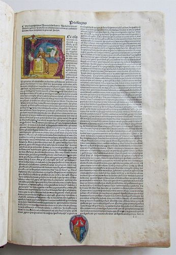 ANTIQUE LATIN BIBLE WITH ILLUSTRATIONS, 1489 INCUNABULA RARE FOLIO