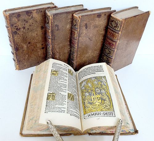 ANTIQUE JEAN PETIT SERMONES OLIVIER MAILLARD, 5 VOLUMES, AROUND 1500–1512