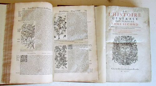 JACQUES DALLECHAMPS' 1615 HISTORY OF PLANTS IN TWO OLD FOLIO VOLUMES
