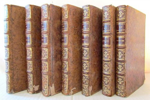 CAPTAIN COOK'S SEVEN ANCIENT VOLUMES FROM 1774 ARE IN FRENCH.