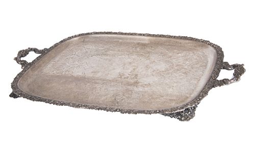 English Georgian Style Silver Plated Footed Tray