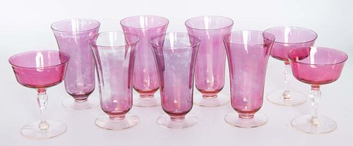 Group of 9 Pink Wine Glasses