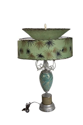 Mid Century Green Shade Porcelain Metal Lamp