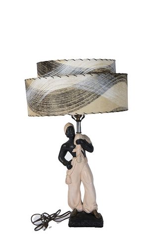 Mid Century Nubian Chalkware Dancer Genie Lamp