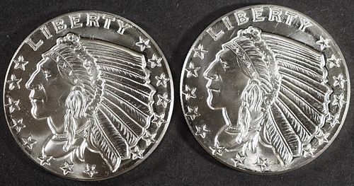 (2) 1 OZ .999 SILVER INDIAN HEAD DESIGN ROUNDS