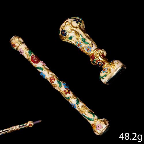 MAGNIFICENT 19TH CENTURY ENAMEL, SEAL AND PENCIL SET