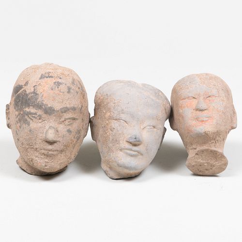Three Chinese Grey Pottery Heads