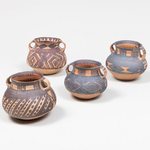 Group of Four Chinese Painted Pottery Jars with Handles