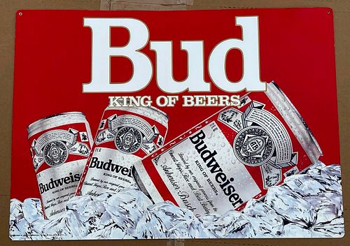 1987 Budweiser "King Of Beers" Cans on Ice Tacker Tin Tacker Sign Saint Louis Missouri