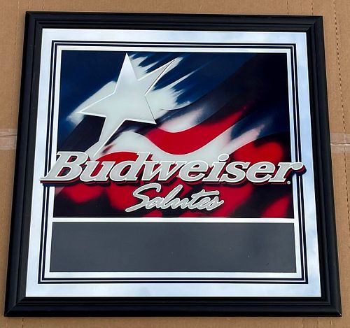 1995 Budweiser Beer "Budweiser Salutes" Personalizable Bar Mirror Saint Louis Missouri