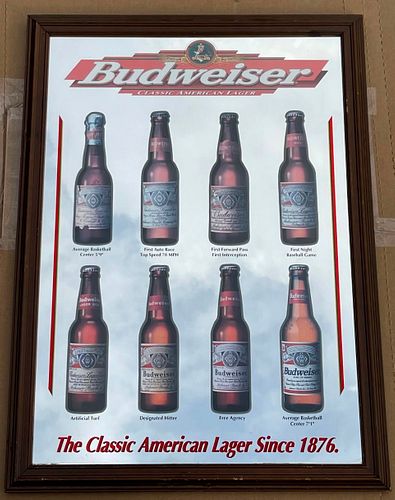 1998 Budweiser Beer (Bottle History) Bar Mirror Saint Louis Missouri