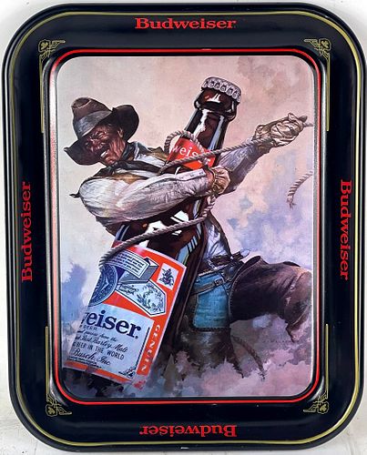 1982 Budweiser Beer Cowboy 10½ x 13½ inch tray Serving Tray Saint Louis Missouri