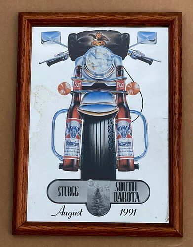 1991 Budweiser Beer Sturgis Motorcycle Bar Mirror Saint Louis Missouri