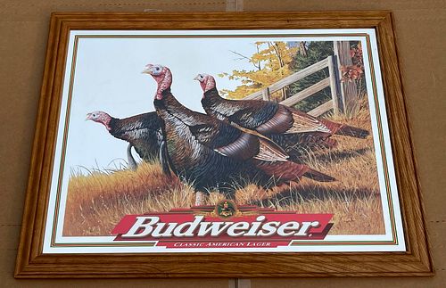 1994 Budweiser Beer Wildlife Turkeys Bar Mirror Saint Louis Missouri