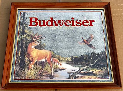 1994 Budweiser Beer Wildlife Whitetail Buck and Pheasant Bar Mirror Saint Louis Missouri