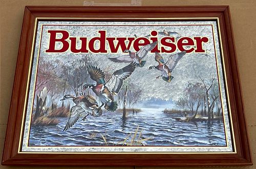 1994 Budweiser Beer Wood Ducks Bar Mirror Saint Louis Missouri