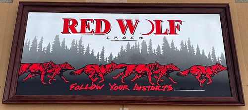1995 Red Wolf Lager Beer Bar Mirror Saint Louis Missouri