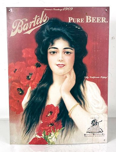 1978 Bartel's Pure Beer (reproduction) Tin Tacker Sign Edwardsville Pennsylvania