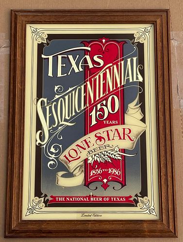 1986 Lone Star Beer Texas Sesquicentennial Bar Mirror San Antonio Texas