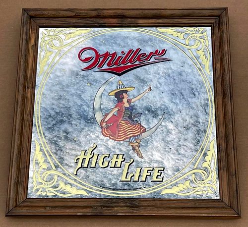 1984 Miller High Life Beer "Girl In The Moon" Bar Mirror Milwaukee Wisconsin