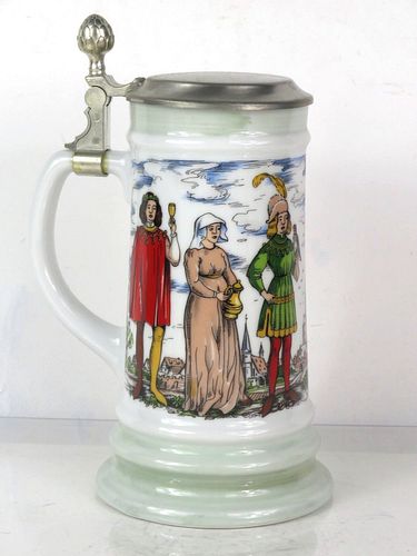 1975 BMF Medieval People Transferware 9 Inch Tall Stein Germany