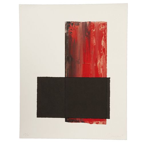 RAFAEL CANOGAR, Negro rojo, Firmada  y fechada 13, Serigrafía y collage 39 / 75, 43 x 32 cm imagen / 55.8 x 45.1 cm papel