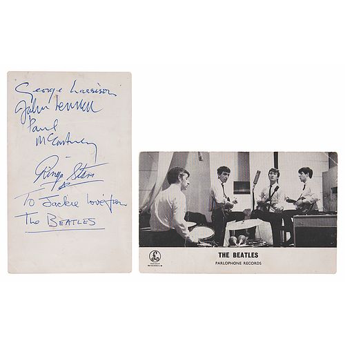 Beatles Signed 1963 Parlophone Promo Card - the first to show new drummer Ringo Starr