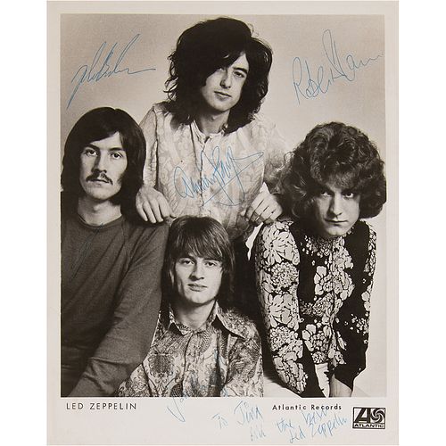 Unprecedented vintage-signed promo photo of Led Zeppelin, with its original 1969 Atlantic Records press folder
