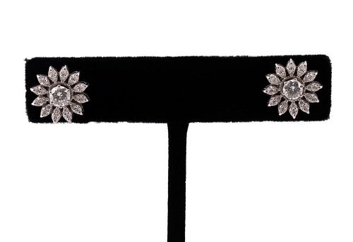 PAIR FLORAL DIAMOND AND 18K WHITE GOLD EARRINGS