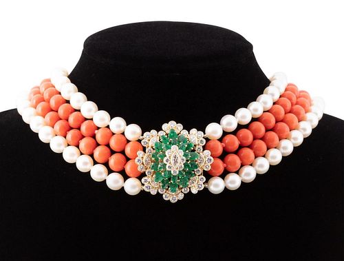 CARTIER CORAL, PEARL & 18K GOLD NECKLACE