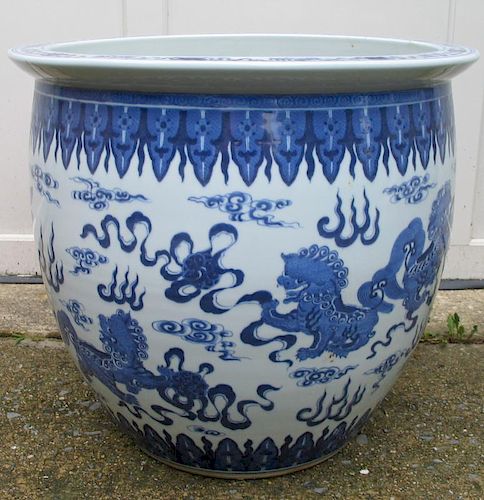 Chinese Blue and White Porcelain Jardiniere, 19th