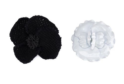 TWO CHANEL CAMELLIA FLOWER BROOCHES for sale at auction on 1st December