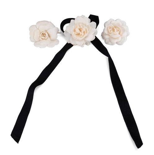 Chanel Black Flower Bow Brooch Chanel