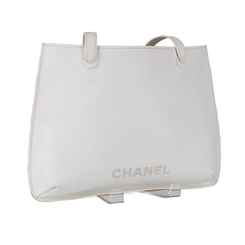 CHANEL VINTAGE WHITE LEATHER 'LAX' TOTE BAG