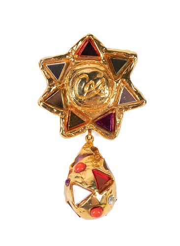 SIGNED CHRISTIAN LACROIX MIRRORED STAR BROOCH