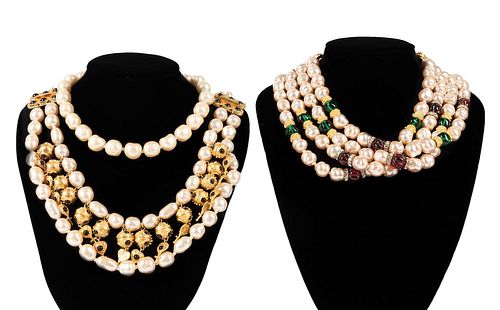 THREE DEANNA HAMRO FAUX PEARL & GOLD NECKLACES