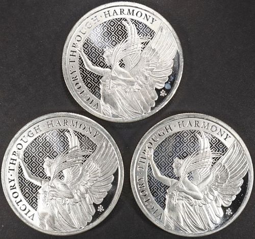 (3) 1 OZ .999 SILVER 2021 QUEENS VIRTUES ROUNDS