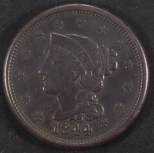 1844 BRAIDED HAIR LARGE CENT XF