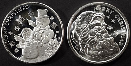 (2) 1 OZ .999 SILVER CHRISTMAS ROUNDS