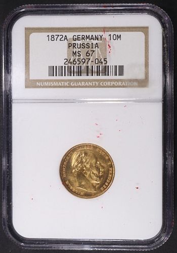 1827-A GERMANY GOLD 10M PRUSSIA NGC MS-67