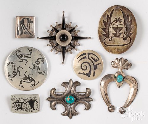 Native American Indian silver brooches, etc.