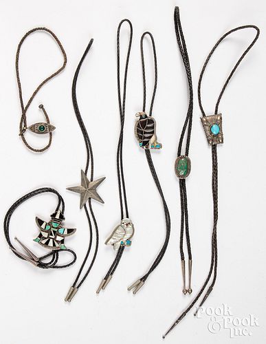Six Native American Indian bolo ties