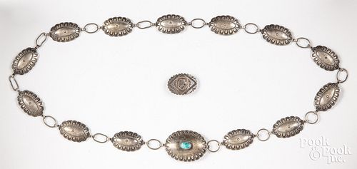 Navajo Indian silver and turquoise concha belt