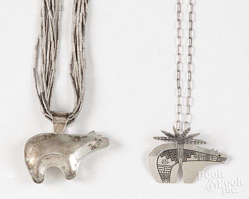 Bear pendants on sterling silver necklaces
